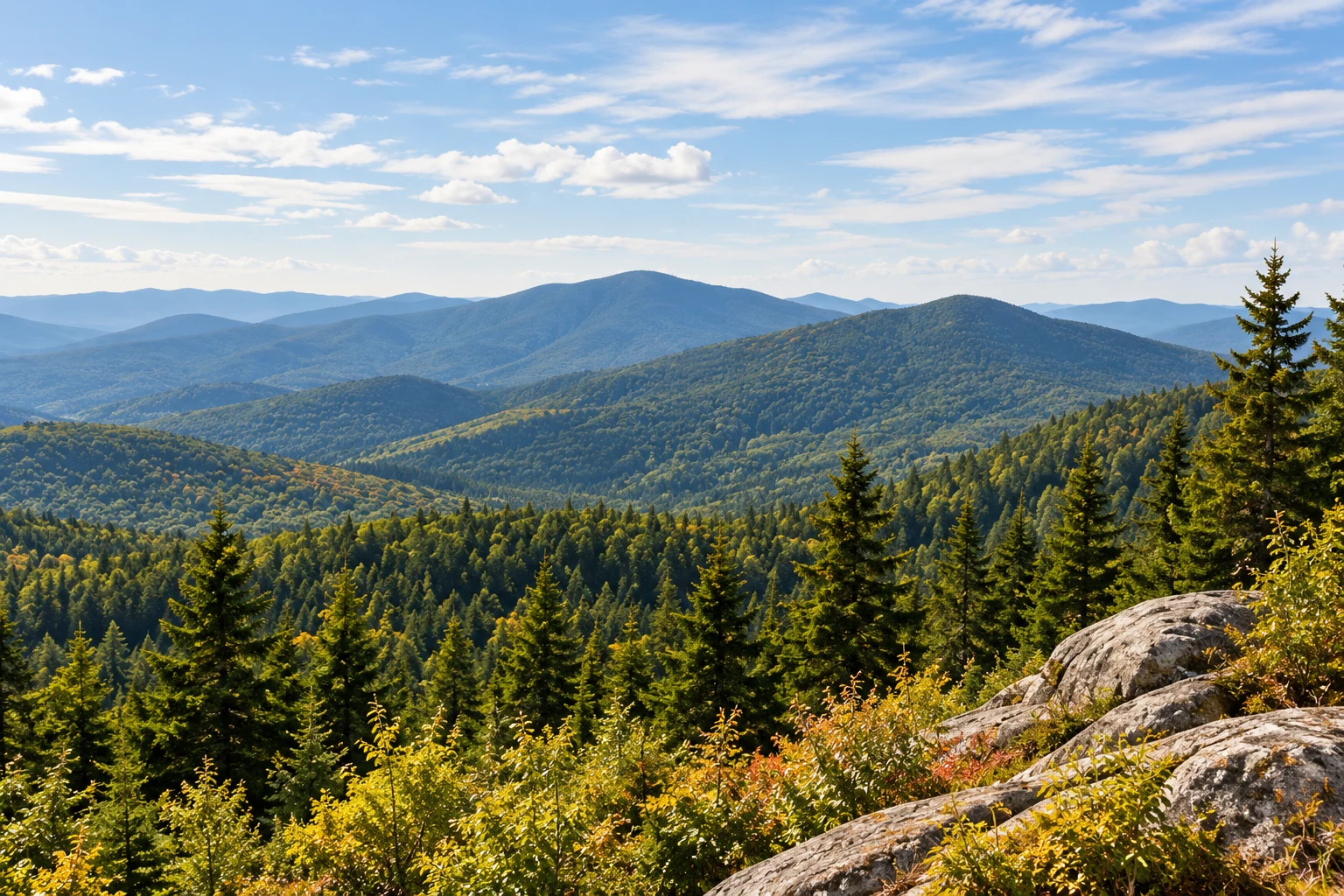 Forested mountain ridges